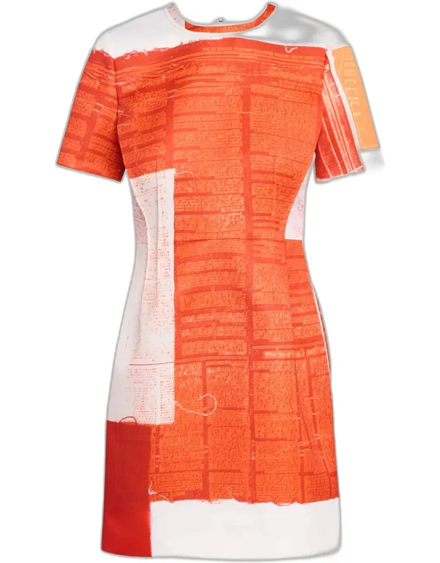 Abstract-print Matte Duchess Satin Mini Dress