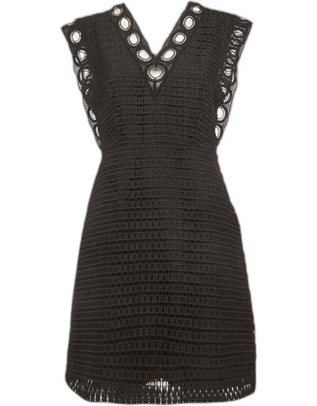 Crochet Lace Trim V Neck Mini Dress