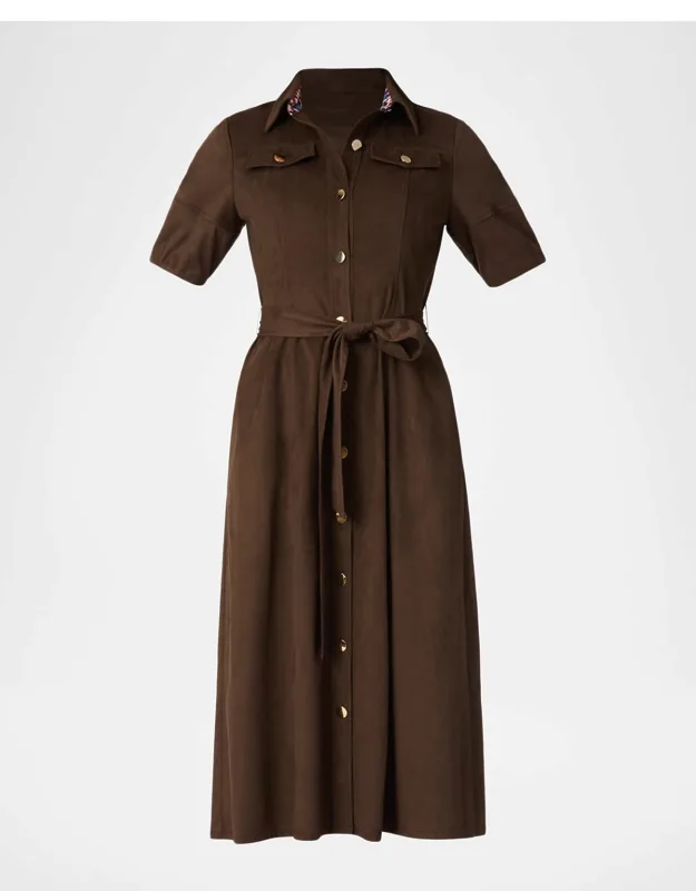 Mara Button-down Faux Suede Midi Shirtdress