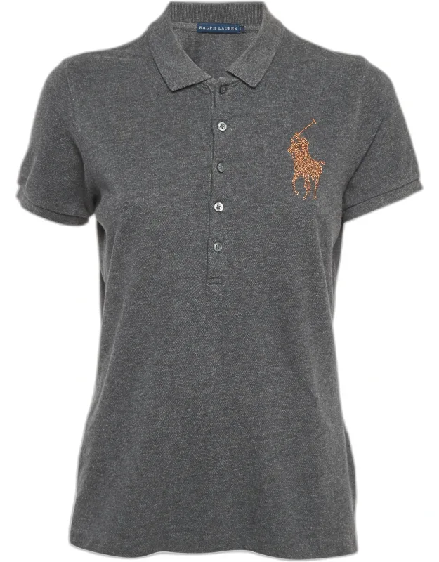Logo Rhinestone Pique Polo T-shirt