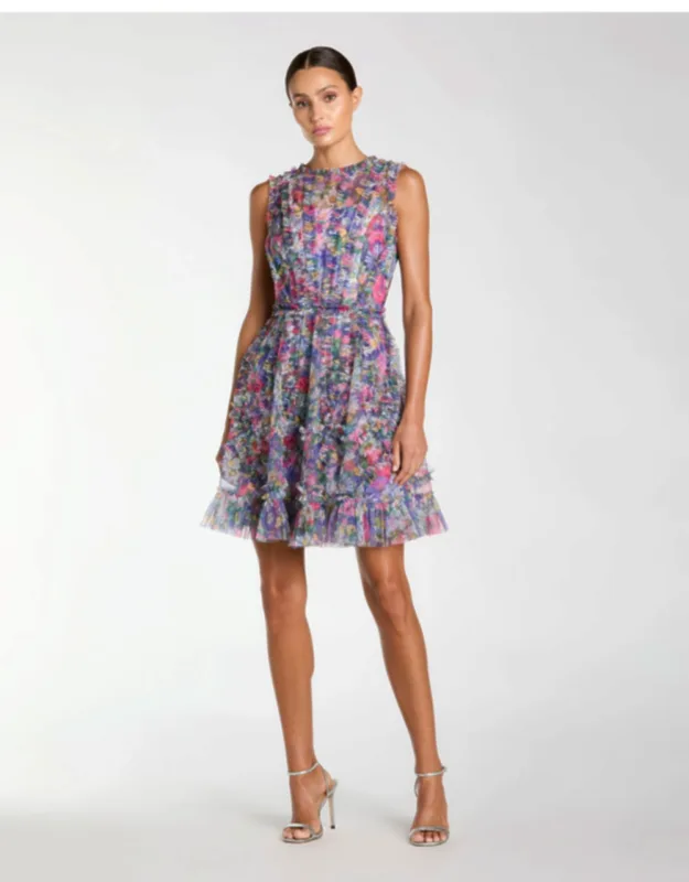 Micro Ruffle Floral A-line Mini Dress
