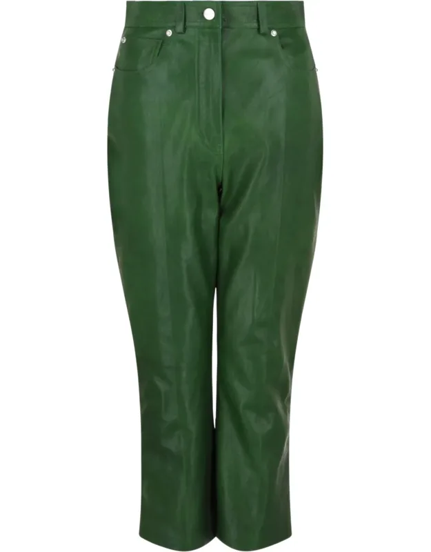 Cropped Leather Straight-leg Pants