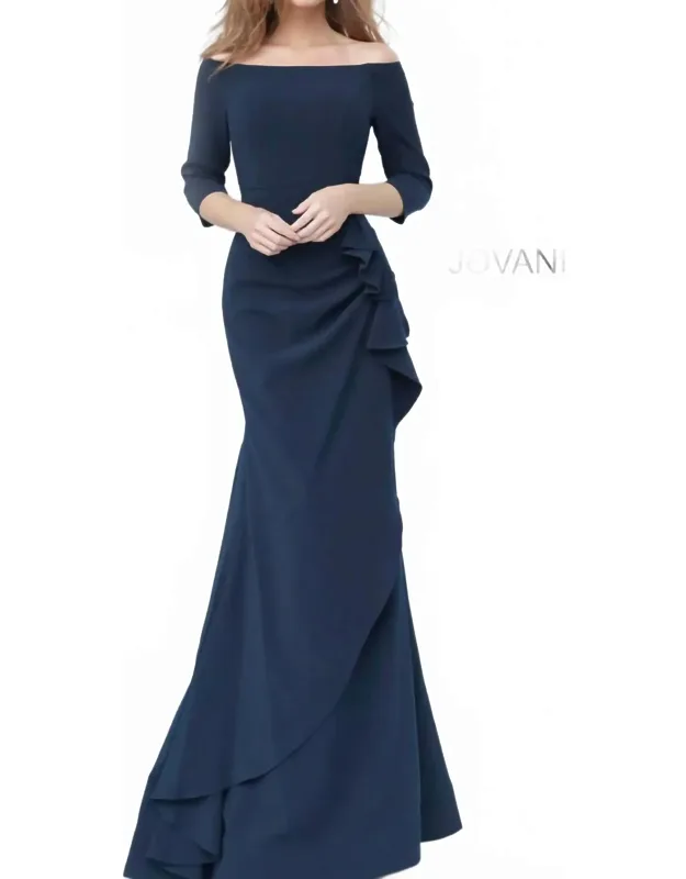 Crepe Off Shoulder Evening Dress