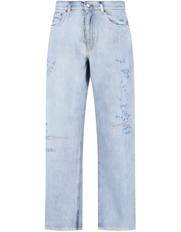 Distressed Straight-leg Jeans