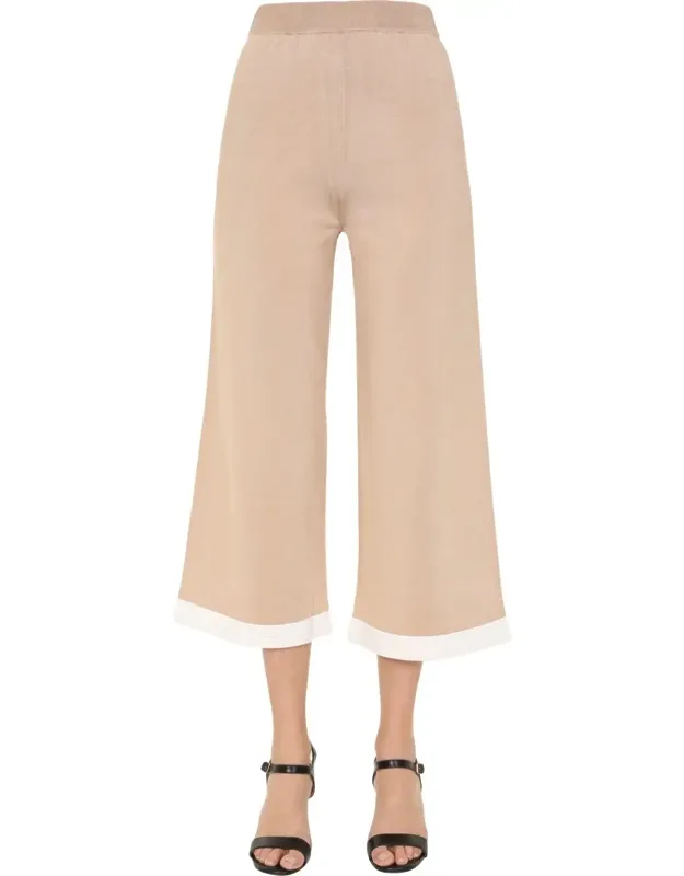 Cropped Trousers With Contrasting Hem Detail