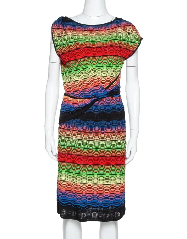 Multicolor Wavy Linen Blend Knit Sleeveless Dress