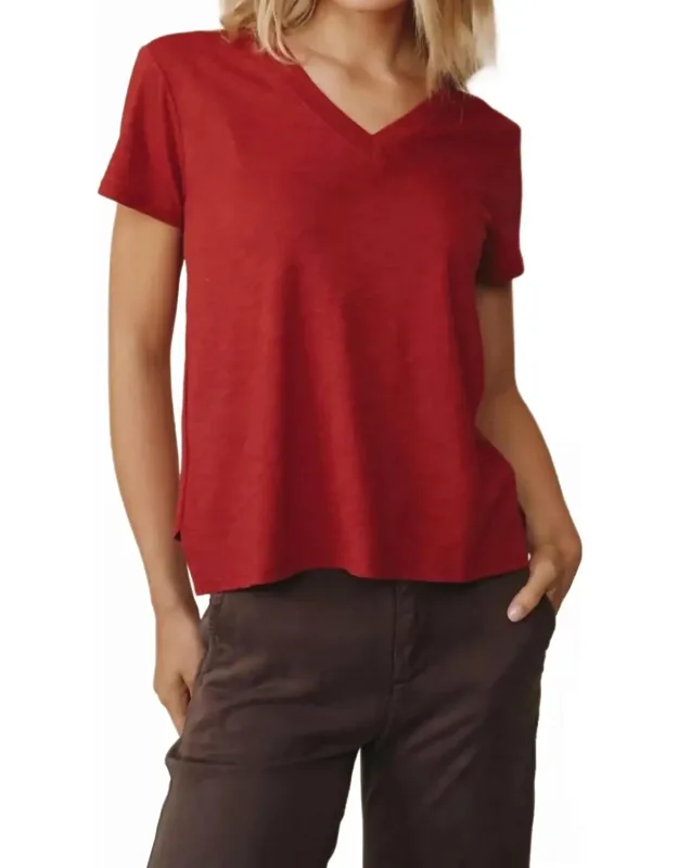 Side Slit V Neck Tee