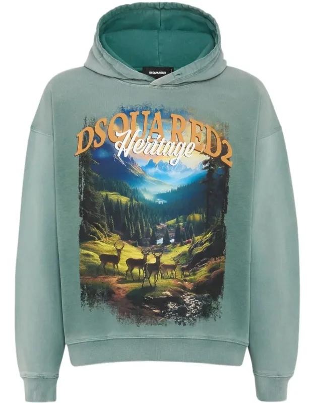 Illustration-style Print Hooded Sweater