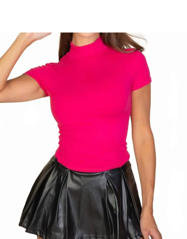 Solid Mock Neck Short Sleeve Top