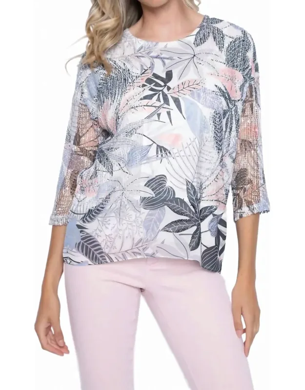 Tropical Print Netted Half Sleeve Top