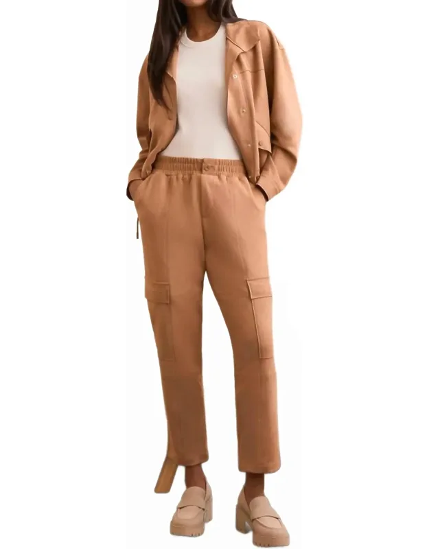 Faux Suede Cargo Elastic Waist Pants