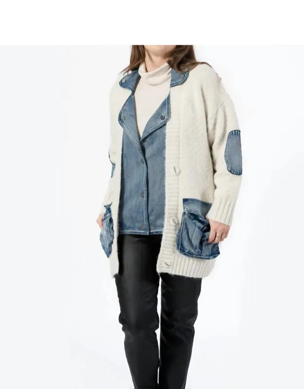 Knit Coat Sweater In Denim Oatmeal