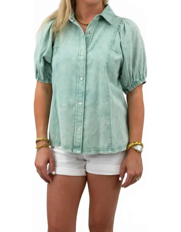 Denim Collared Button Down Top