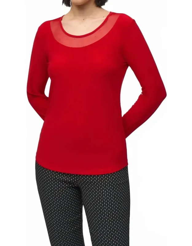 Mesh Trim Long Sleeve Top