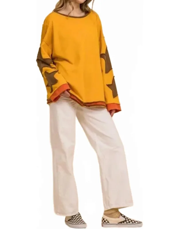Star Patched Long Sleeve Pullover With Side Pockets