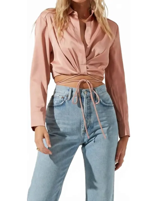 Satin Wrap Front Tie Waist Top