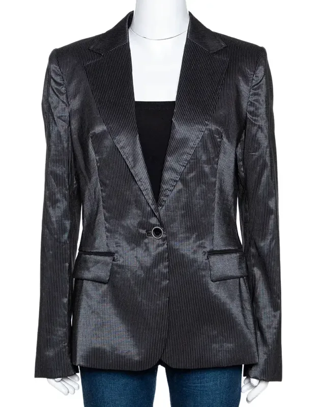 Striped Cotton Ramie Blend Single Buttoned Blazer