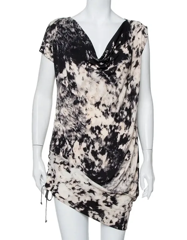 Multicolor Abstract Printed Knit Tie Detail Mini Dress