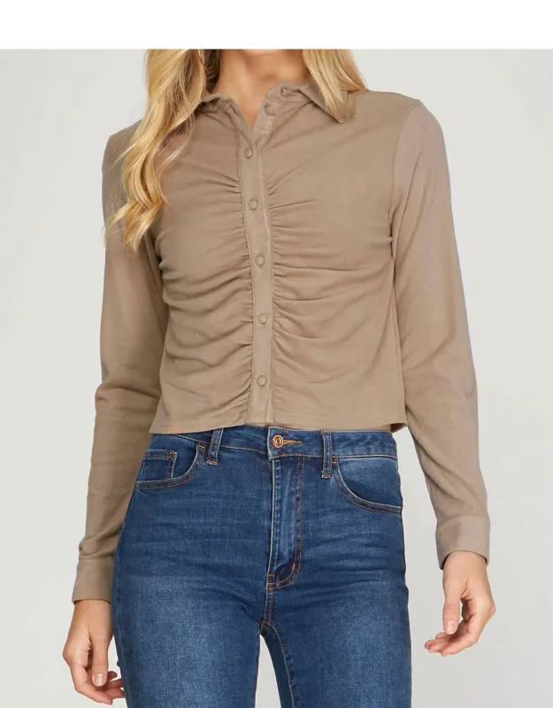 Long Cuff Sleeve Brushed Stretch Knit Top