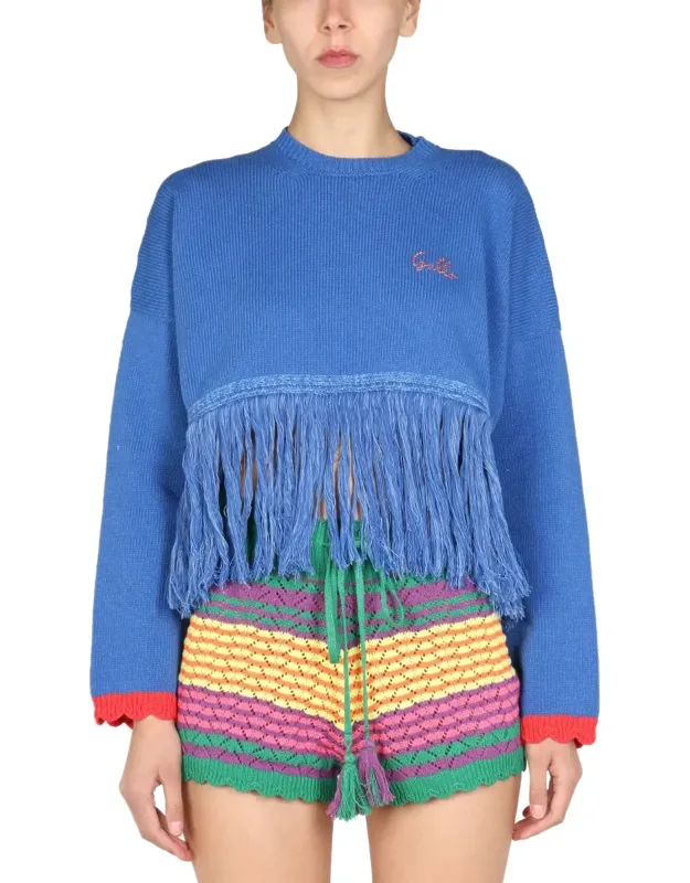 Fringe Detail Crew Neck Sweater