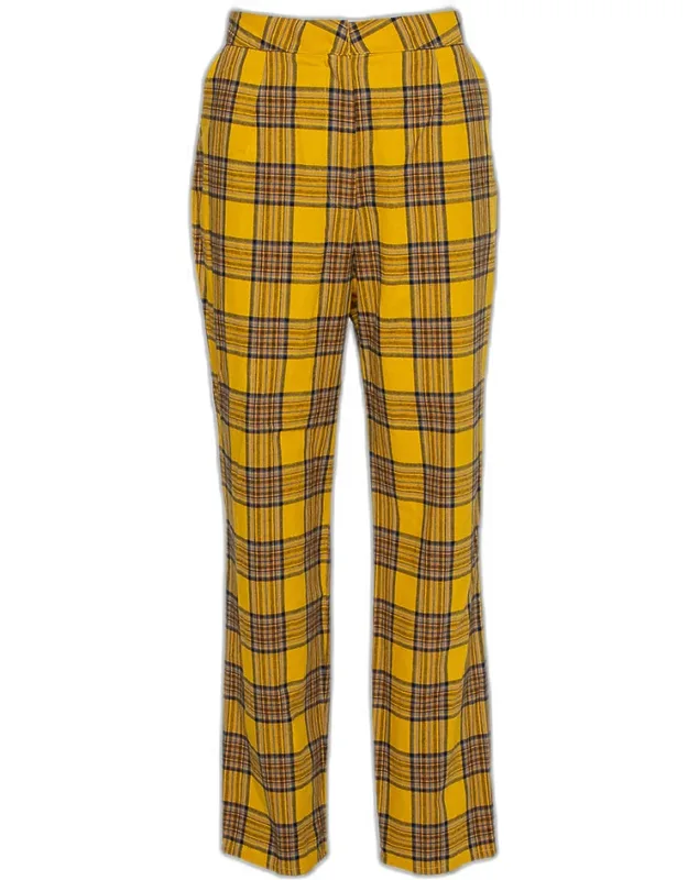 Mustard Cotton Plaid Slim Trousers