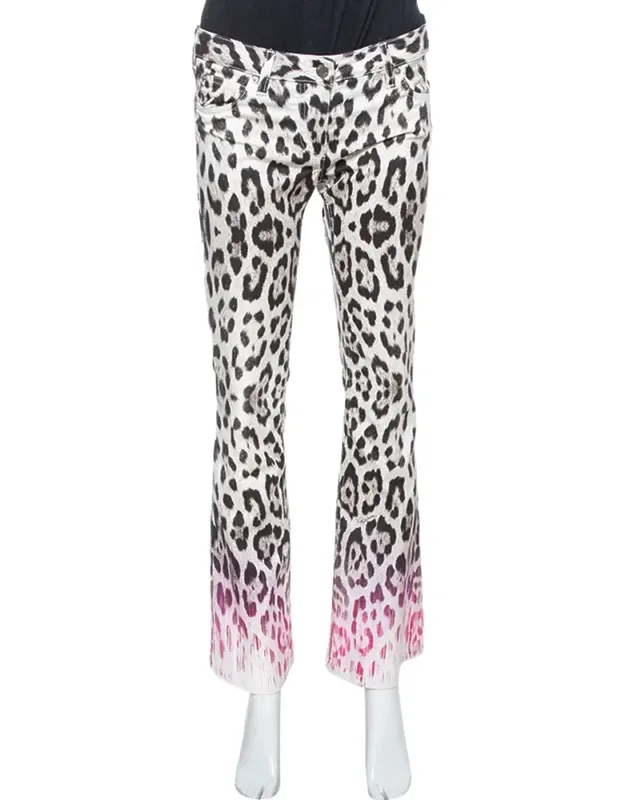 Ombre Animal Print Cotton Flare Leg Jeans