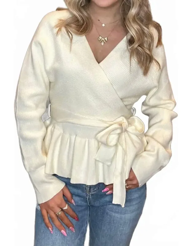 Peplum Wrap-style Sweater Top