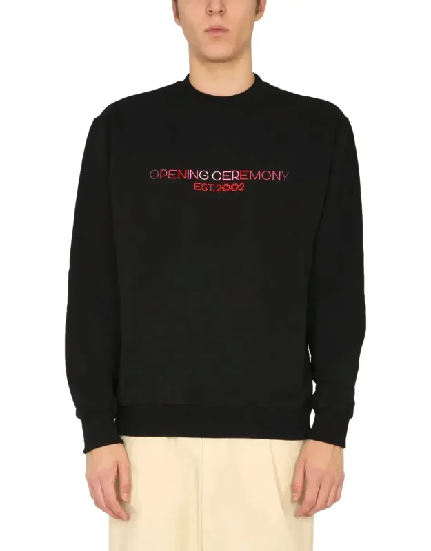 Crew Neck Sweatshirt With Embroidered Logo, Cotton-polyamide Blend