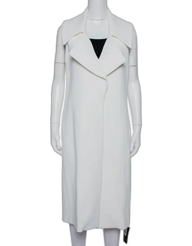 White Crepe Collared Open Front Coat