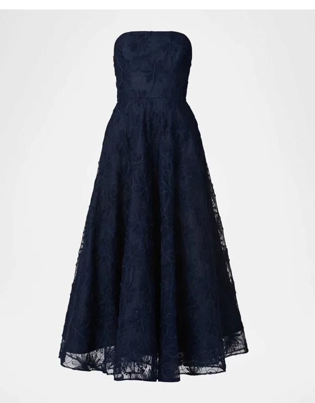 Strapless Floral-embroidered Midi Dress