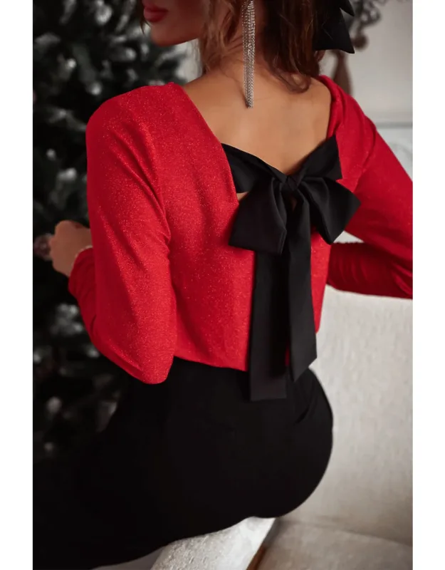 Bowknot Open Back V Neck Top