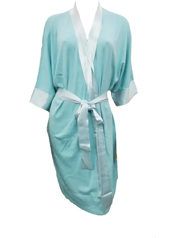 Knit Robe With Pockets And Satin Trim