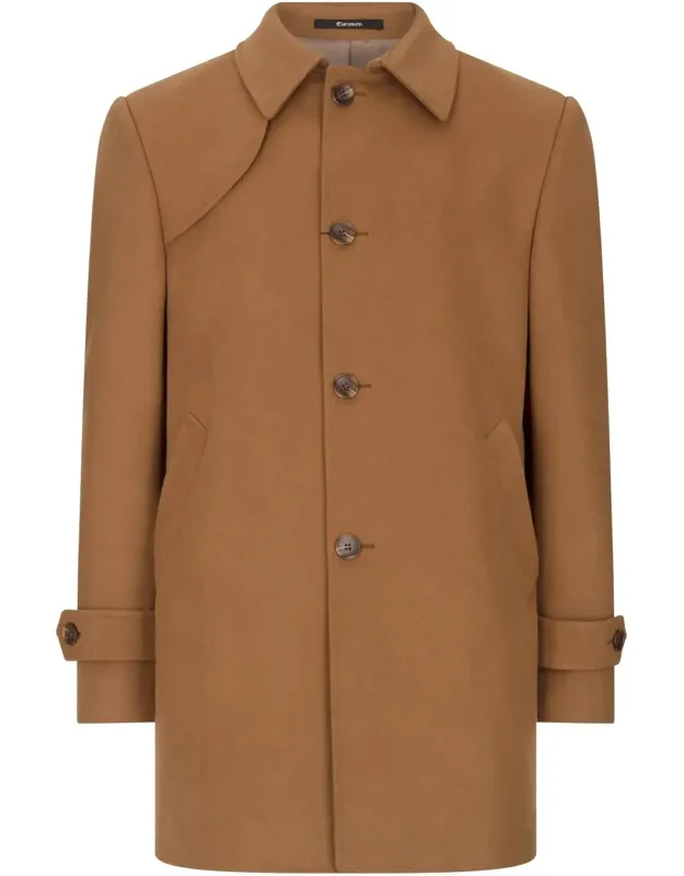 Camel 3/4 Overcoat Classic Button Down Collar Shoulder Patch