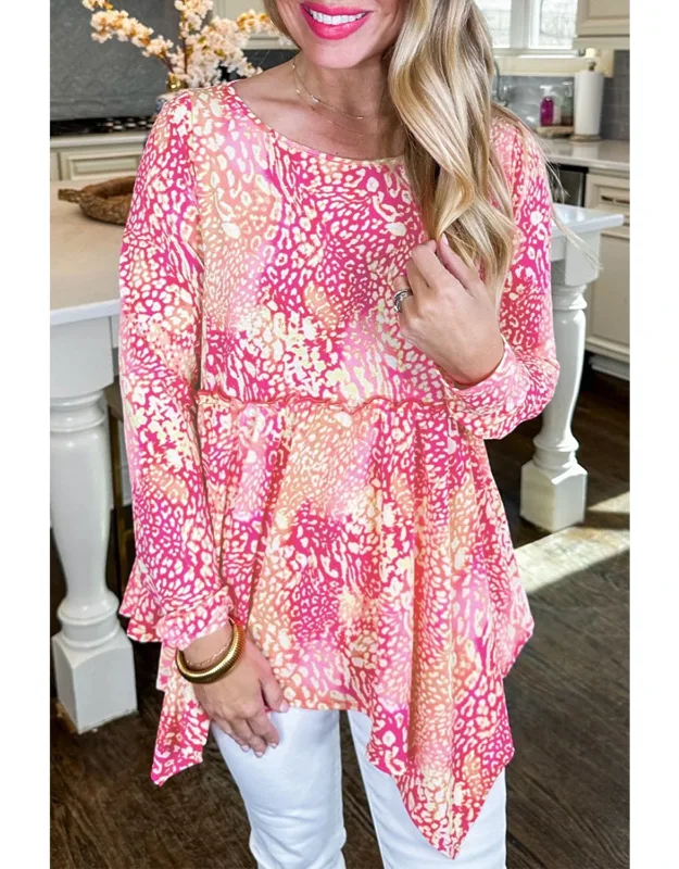 Classic Leopard Print Handkerchief Hem Tunic