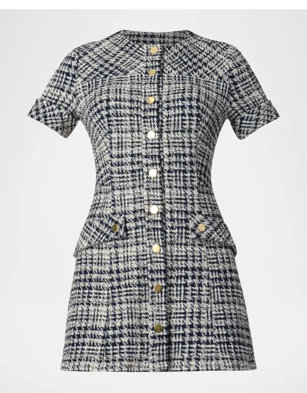 Houndstooth Tweed Mini Dress