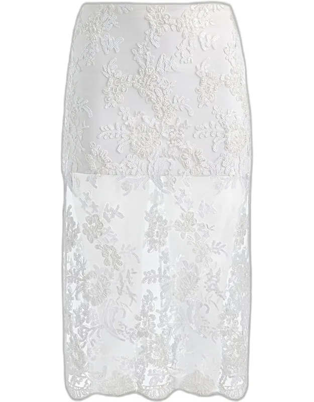 Embellished Lace Midi Skirt