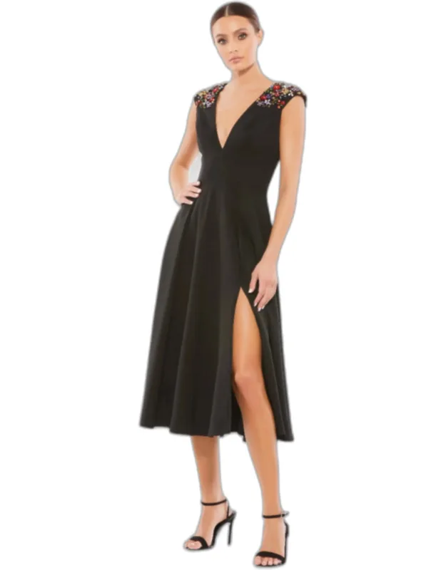 Beaded Cap Sleeve A Line Midi Dress - Final Sale