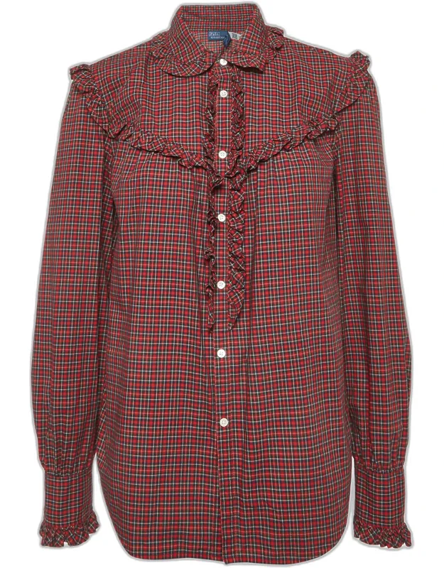 Plaid Cotton Ruffle Trim Shirt
