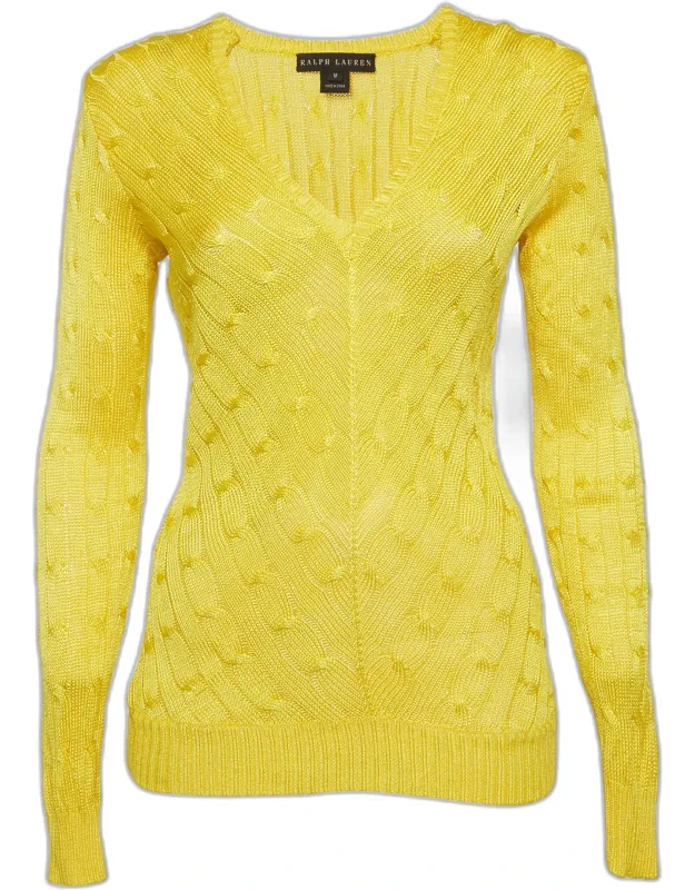 Cable Knit Silk V-neck Sweater
