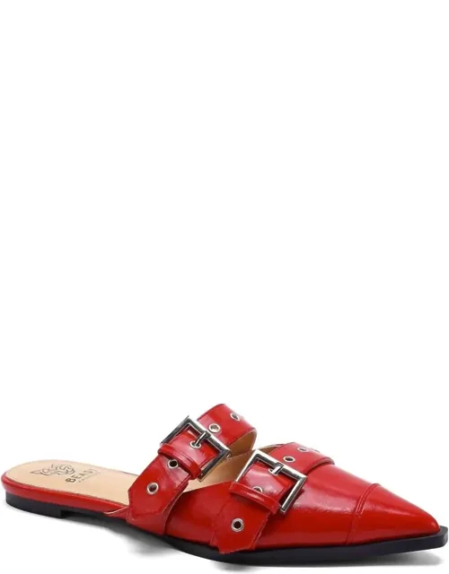 Double Buckle Strap Pointed Toe Flat Mules