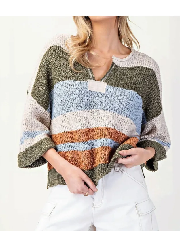Striped Notch Collar Top