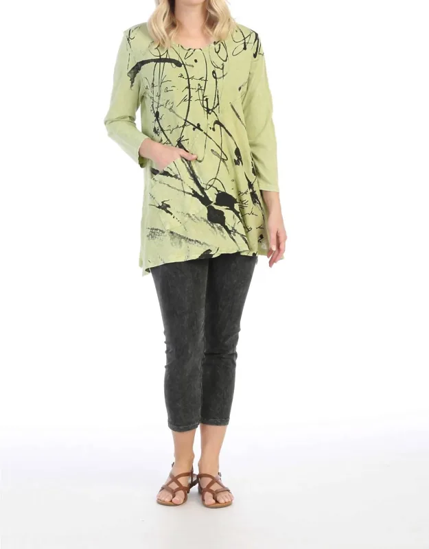 Mineral Washed Cotton Top With Linen Contrast