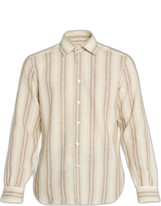 Wide Stripe Linen-blend Button-down Shirt