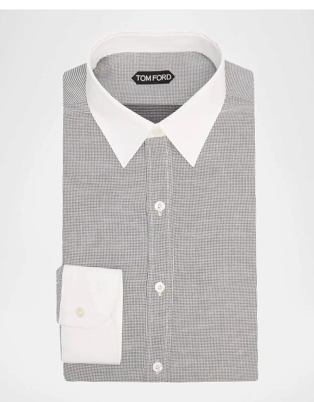 Micro-houndstooth Cotton Dress Shirt