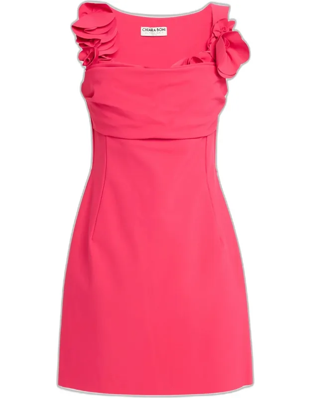 Floral Applique Square-neck Mini Dress