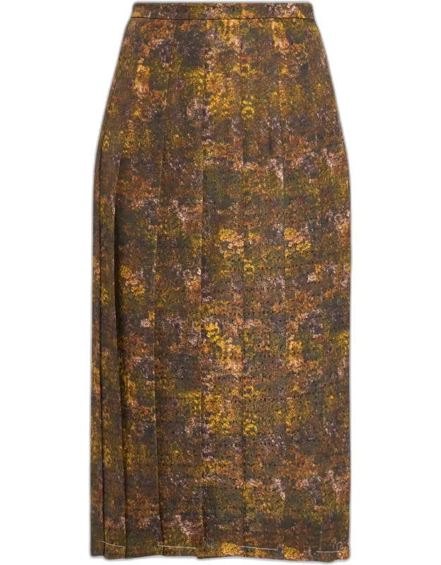 Pleated Abstract-print Midi Dress