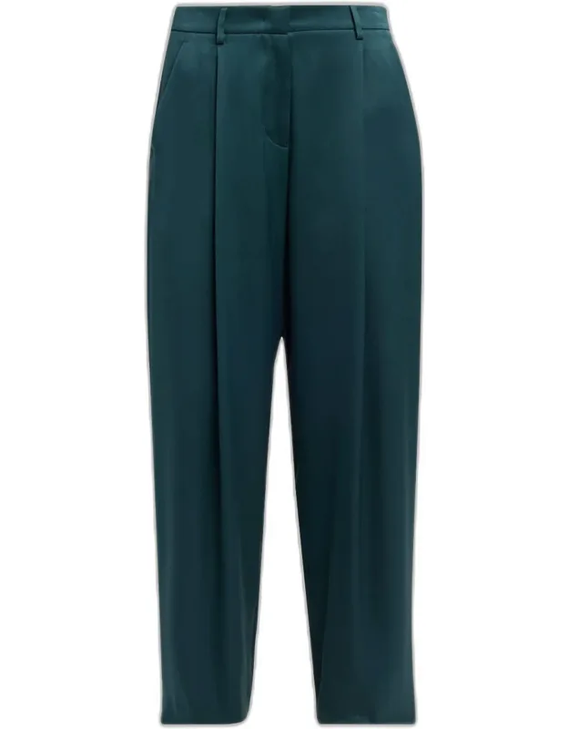 Pleated Silk Straight-leg Trousers