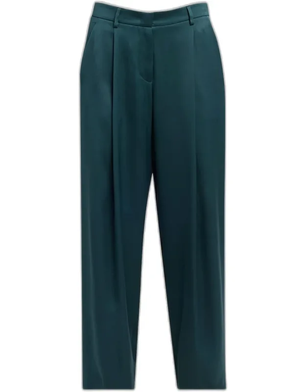Pleated Silk Straight-leg Trousers