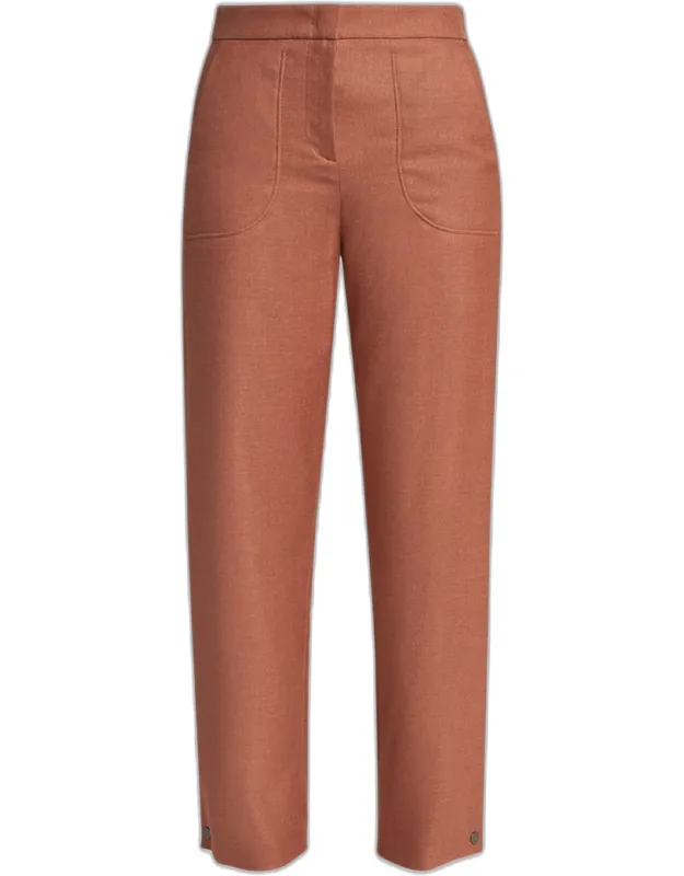 Button-hem Straight-leg Ankle Trousers