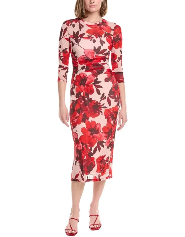Side Ruched Mesh Midi Dress